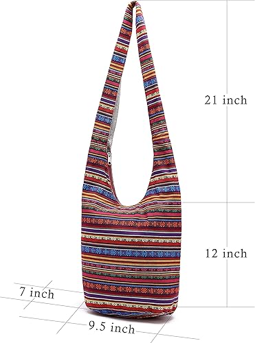 Vista 2 de Bolsa de hombro para mujer, de lona en estilo hippiebohemio para llevar cruzada al hombro, disponible en diferentes colores y estampados