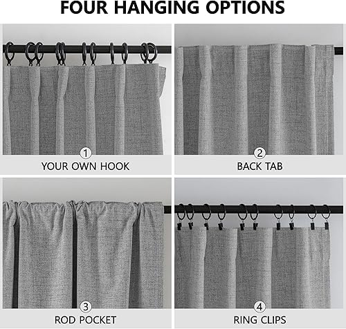Miniatura 3 de Cortinas 100% opacas de 90 pulgadas de largo, cortinas y cortinas de lino con aislamiento térmico para dormitoriosala de estar, bolsillo para