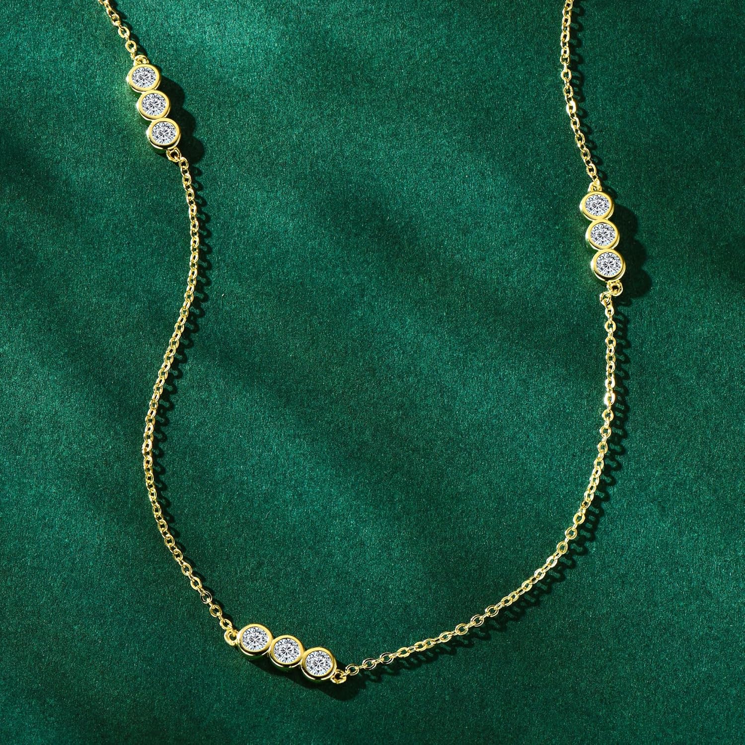 3-Stones Choker Necklace for Women, 0.9cttw D Color Moissanite Pendant 925 Sterling Silver Adjustable Chain, Elegant Jewelry Gifts for Wife or Mom - Image 5