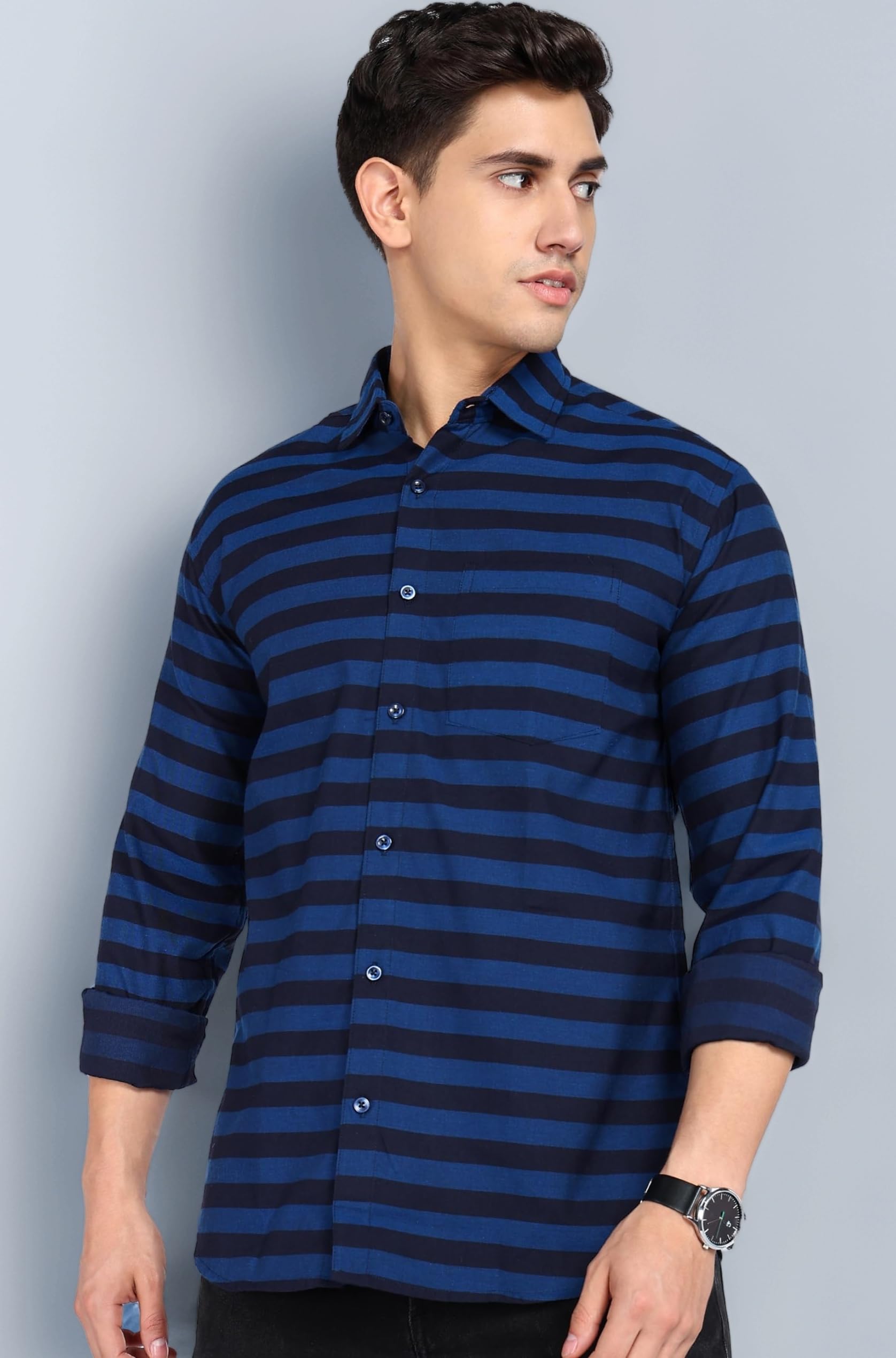 - Regular fit Striped Casual Cotton Shirt for Men with Spread Collar and Full Sleeves ||Suitable for Office wear