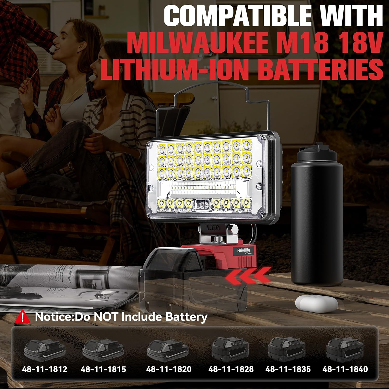 Cordless LED Work Light Compatible with Milwaukee 18V Battery - Flood Construction Light Emergency Portable for Work Shop | Car Repair | Outdoor - 145W 14500Lumen with USB & Type-C Charging - Image 9