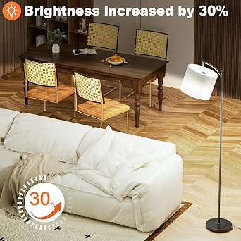 Yikuneng Floor Lamps for Living Room, 63'' Modern Arc Standing Lamp with 3 Color Temperatures & Linen Shade, Corner Lamp Reading Floor Light for Bedroom Office Dorm Room(9W LED Bulb Included) [Energy Class A]