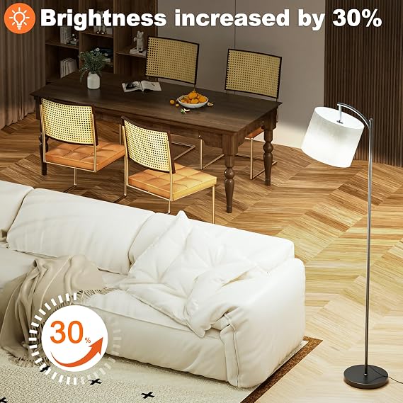 Yikuneng Floor Lamps for Living Room, 63'' Modern Arc Standing Lamp with 3 Color Temperatures & Linen Shade, Corner Lamp Reading Floor Light for Bedroom Office Dorm Room(9W LED Bulb Included) [Energy Class A]