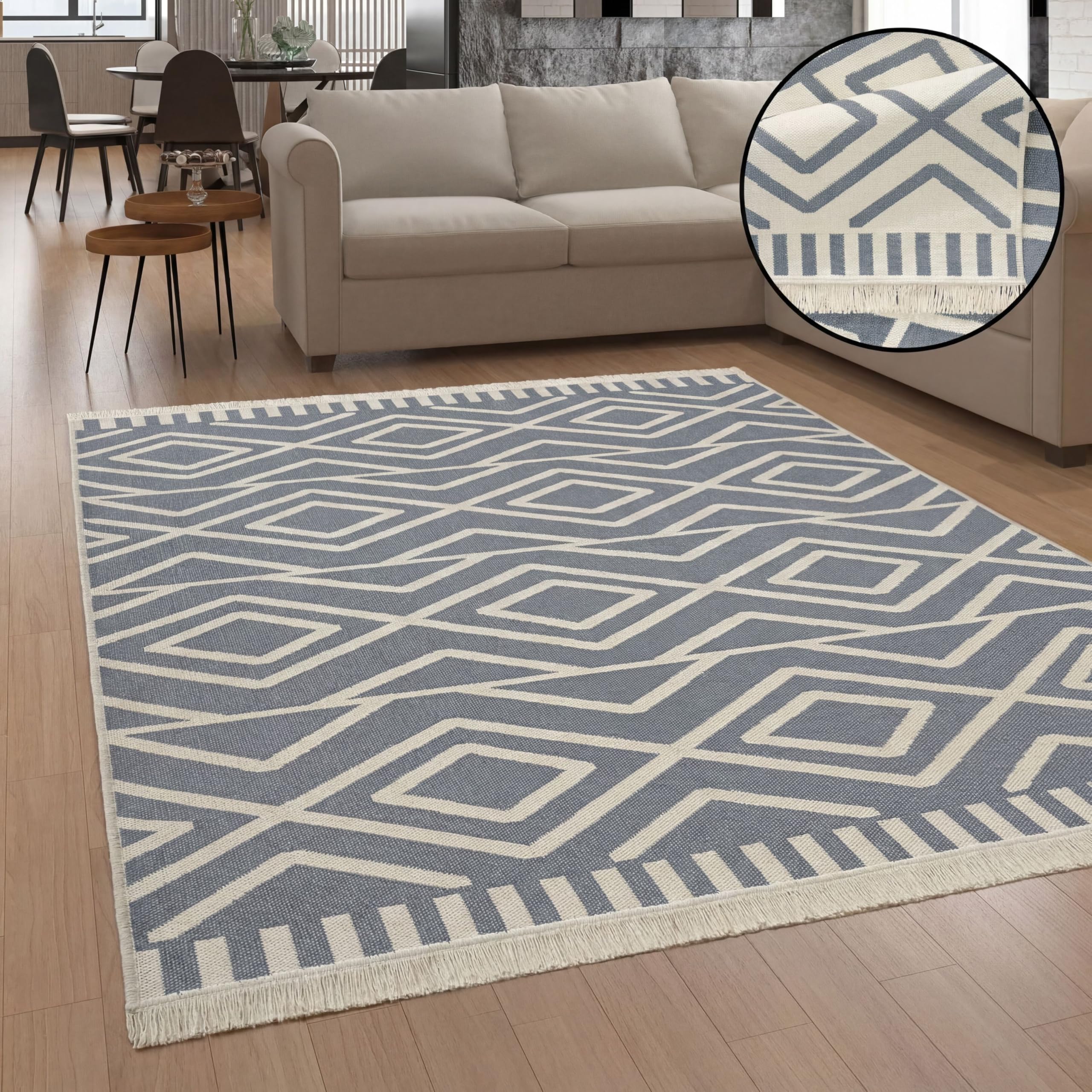 Paco Home Teppich Wohnzimmer Schlafzimmer Boho Design Waschbar Bis 30 Grad Skandinavisch Mit Fransen Wendbar Moderne Deko, Farbe:Grau 2, Größe:140x200 cm
