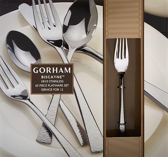 Gorham 871430 Biscayne 65-Piece Stainless Flatware Set, Silver