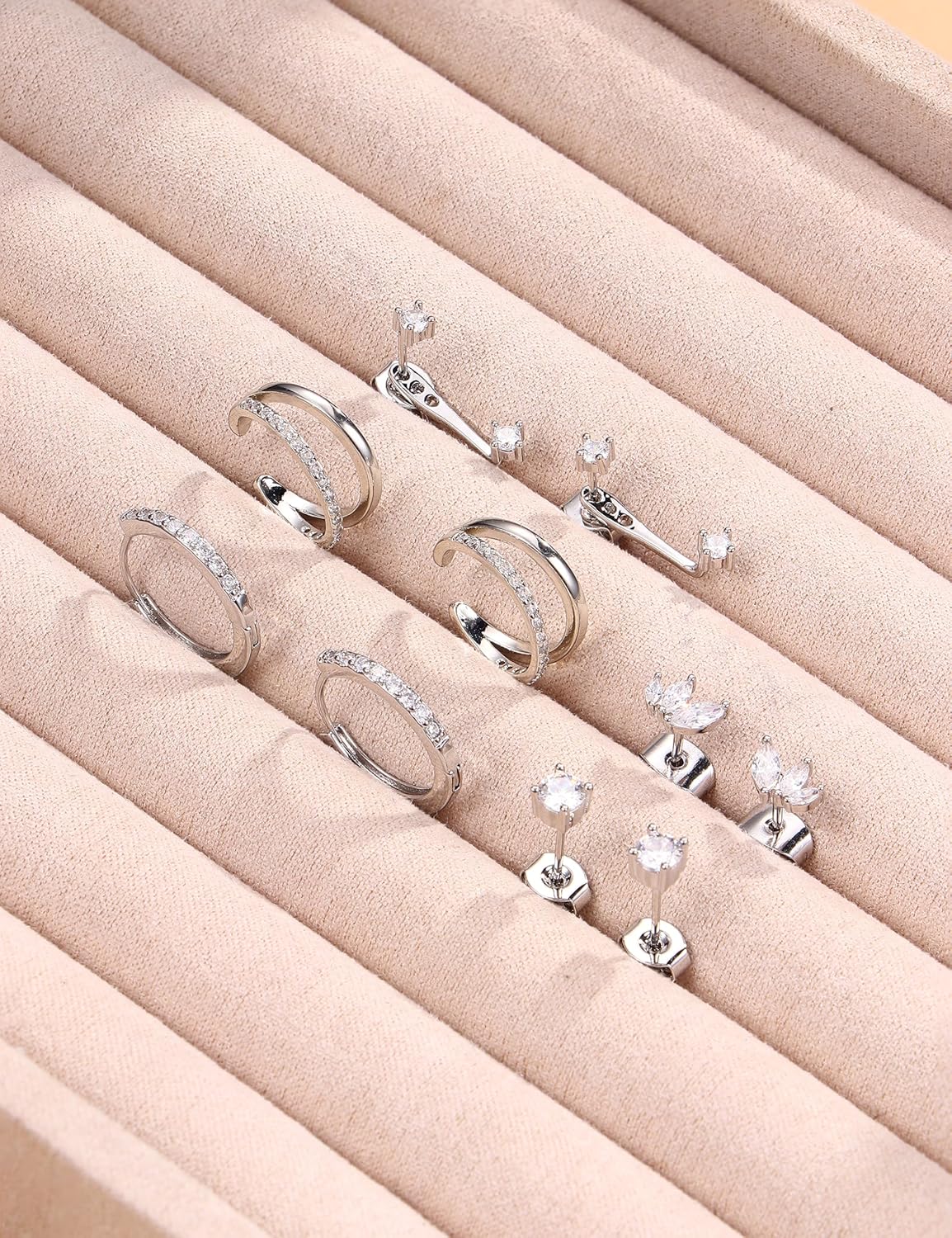 Florideco 925 Sterling Silver Earrings for Women Trendy Hypoallergenic Small Gold Hoop Earrings 14K Gold Plated Stud Earring Sets for Multiple Piercing CZ Ear Cuff Cartilage Earring Stacks - Image 3