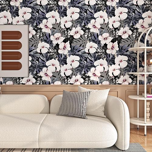 Miniatura 2 de FunStick Papel tapiz de peonía rosa morado oscuro para despegar y pegar, papel tapiz autoadhesivo extraíble, papel tapiz decorativo para paredes de