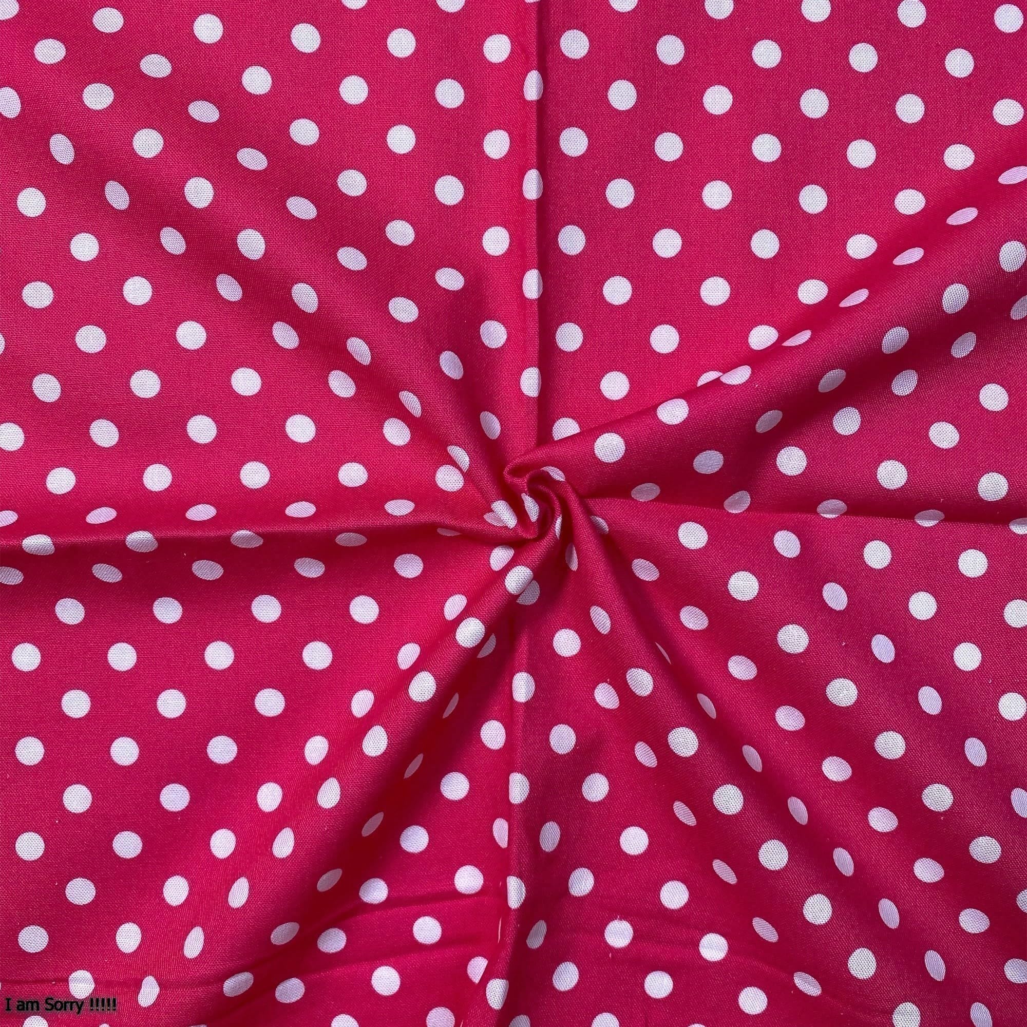 Cotton Fabric - 44" / 111cm Wide Fabric 8mm 100% Cotton Polka Dot for DIY, Home Décor, Dresses - Pink on White (Per Metre Continuous)