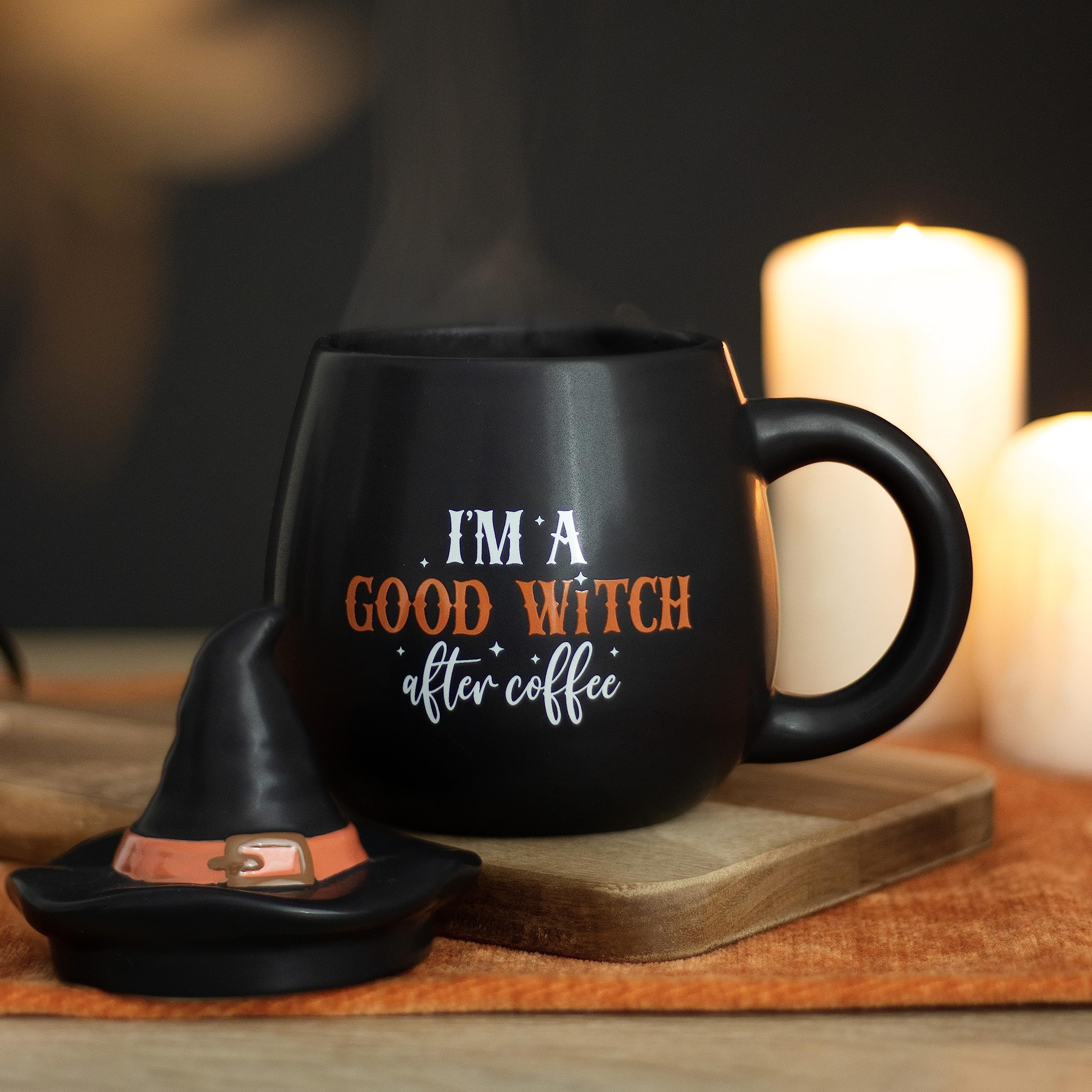 Something Different White Witch Mug Set - Bone China Mug With Spoon, Moon & Star Design