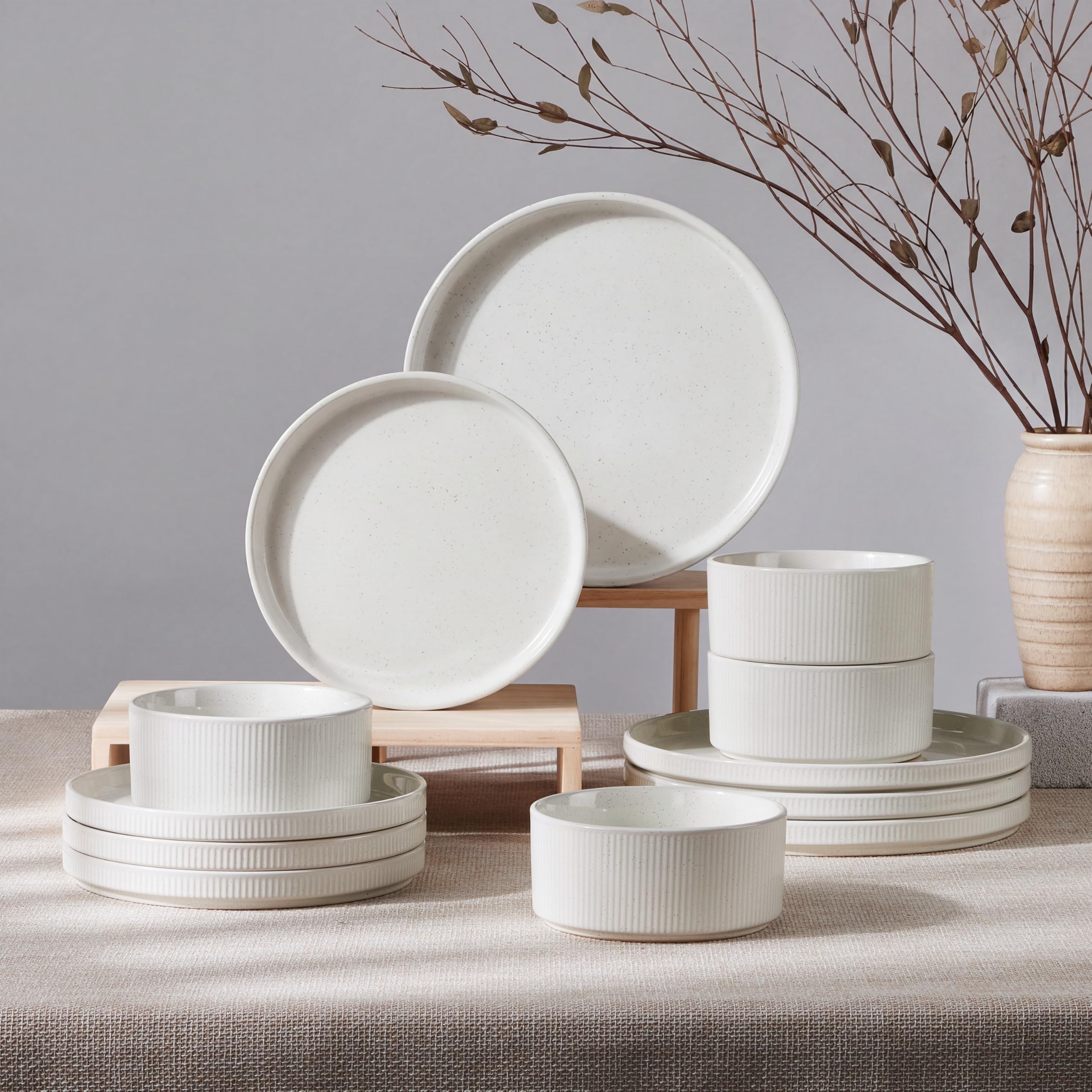Speckled Ivory Stoneware Dinnerware Set for 4 - 12 Pieces