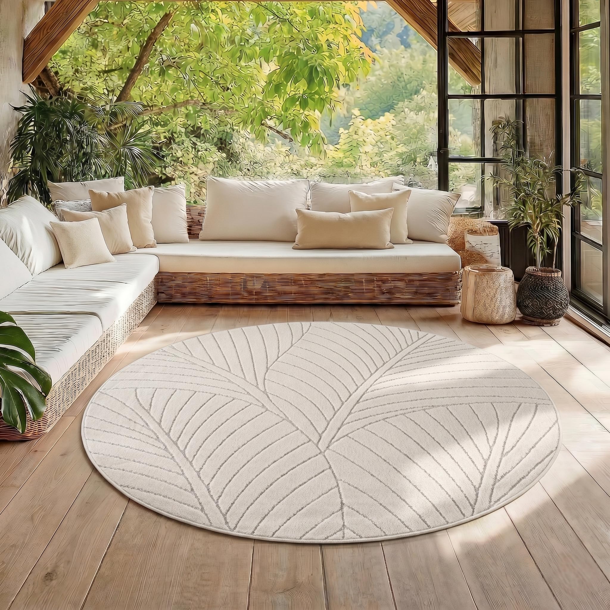 HomebyHome Kurzflor Teppich Wohnzimmer Schlafzimmer 3D Hoch-Tief-Effekt, Skandinavisch Boho Motiv, für Outdoor Bereich geeignet Terrassen oder im Balkon