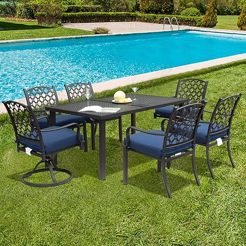 Miniatura 8 de Domi - Juego de comedor de 7 piezas para patio, para todo tipo de clima, moderno, para exteriores, con mesa para césped, jardín, terraza con