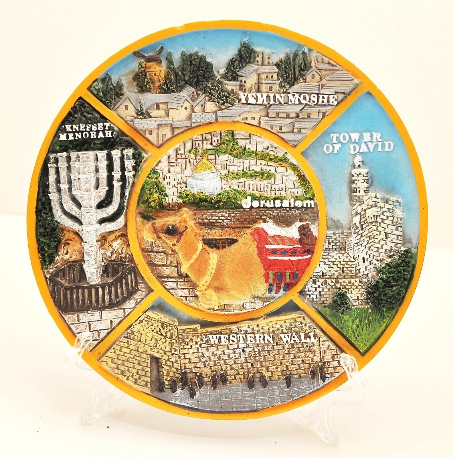 Plaque de céramique avec support en bois de Jérusalem n14 pour décoration intérieure