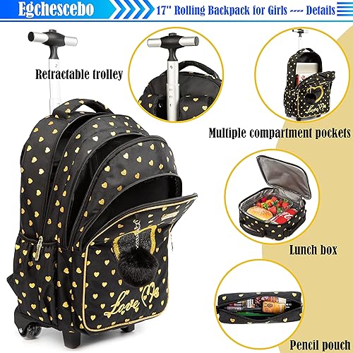 Miniatura 5 de Egchescebo Mochilas escolares para niños, mochila con ruedas para niñas, equipaje con ruedas