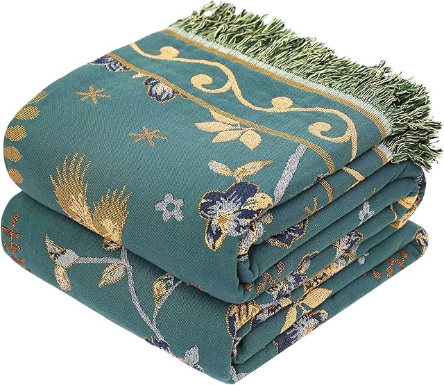 VANJOROY Double-sided Bohemian Sofa Bedspread Large Throw Blanket with Tassels, 100% Pure Organic Cotton Woven Warm Throw for Armchair, Sofa and Bed.. (230×250CM(91×98In))