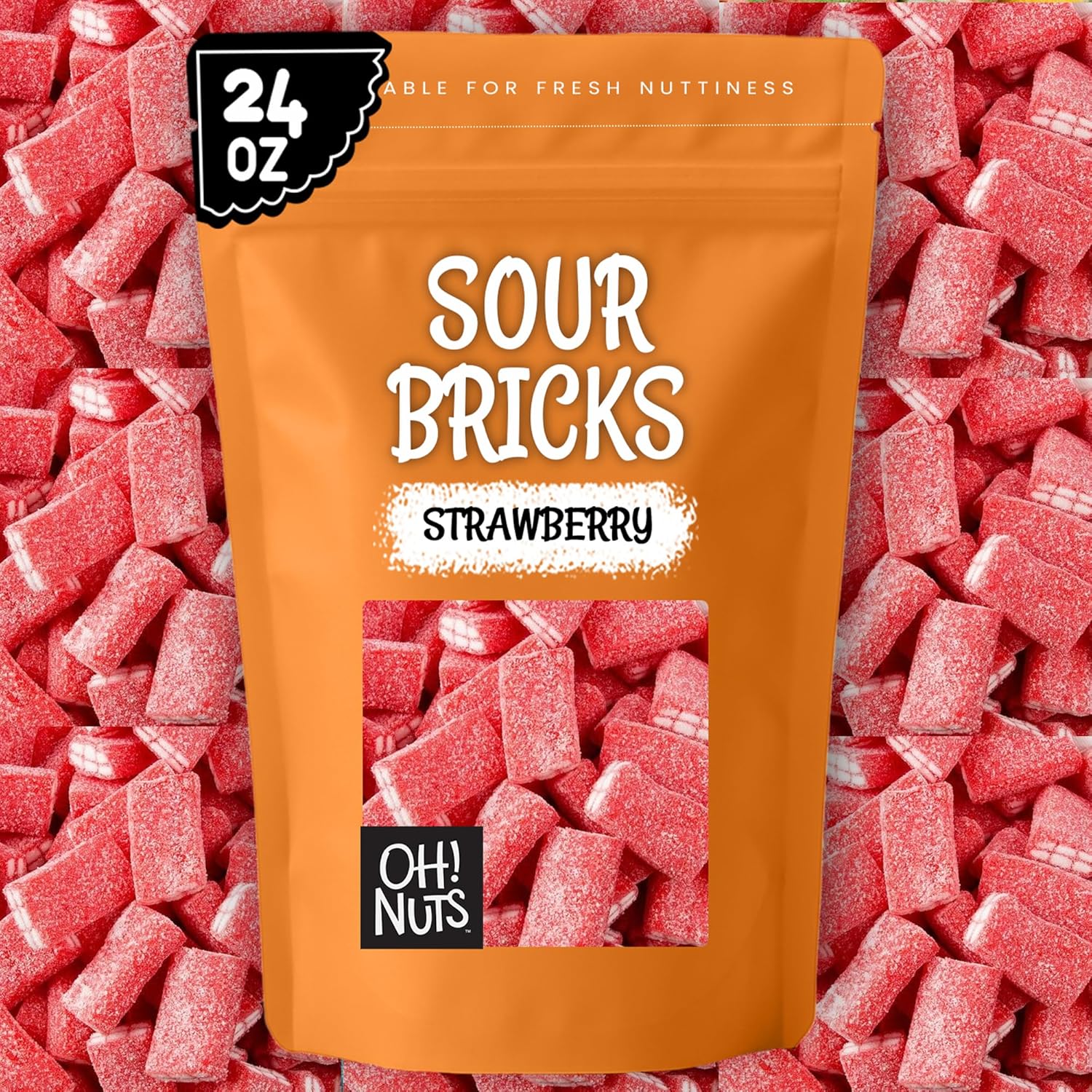 Oh! Nuts Sour Bricks: Sour Strawberry - Resealable 24 oz Bulk Bag - Rainbow - Gummy - Candies - All Occasion - Birthday Parties Bulk Candy - Kids - Adults