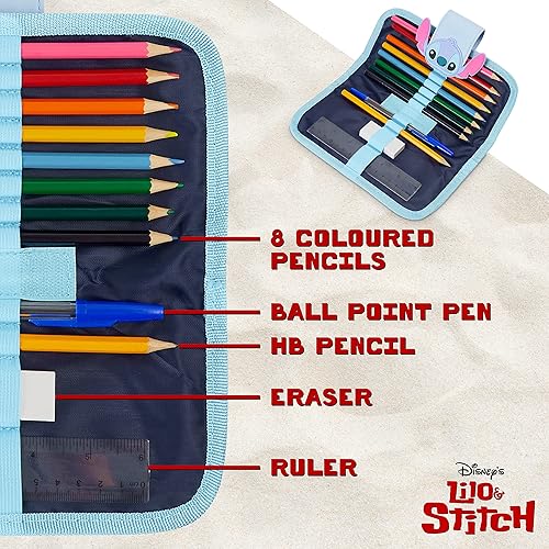 Miniatura 5 de Disney Estuche para lápices de puntada con bonita bolsa desmontable con cremallera, incluye bolígrafo de bola, regla de borrador y divertidos