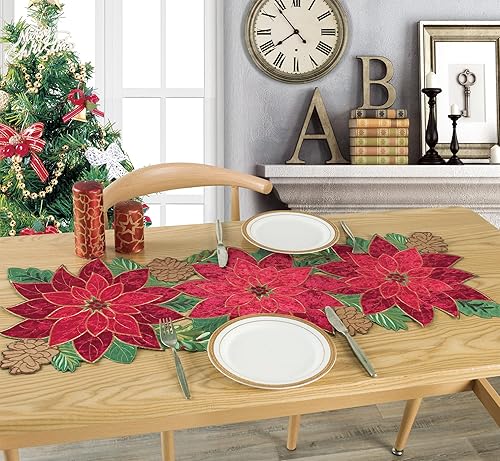 Miniatura 10 de KEVA Juego de 4 manteles individuales de Navidad redondos de 15 pulgadas, manteles individuales bordados de Navidad para el hogar y la cocina,