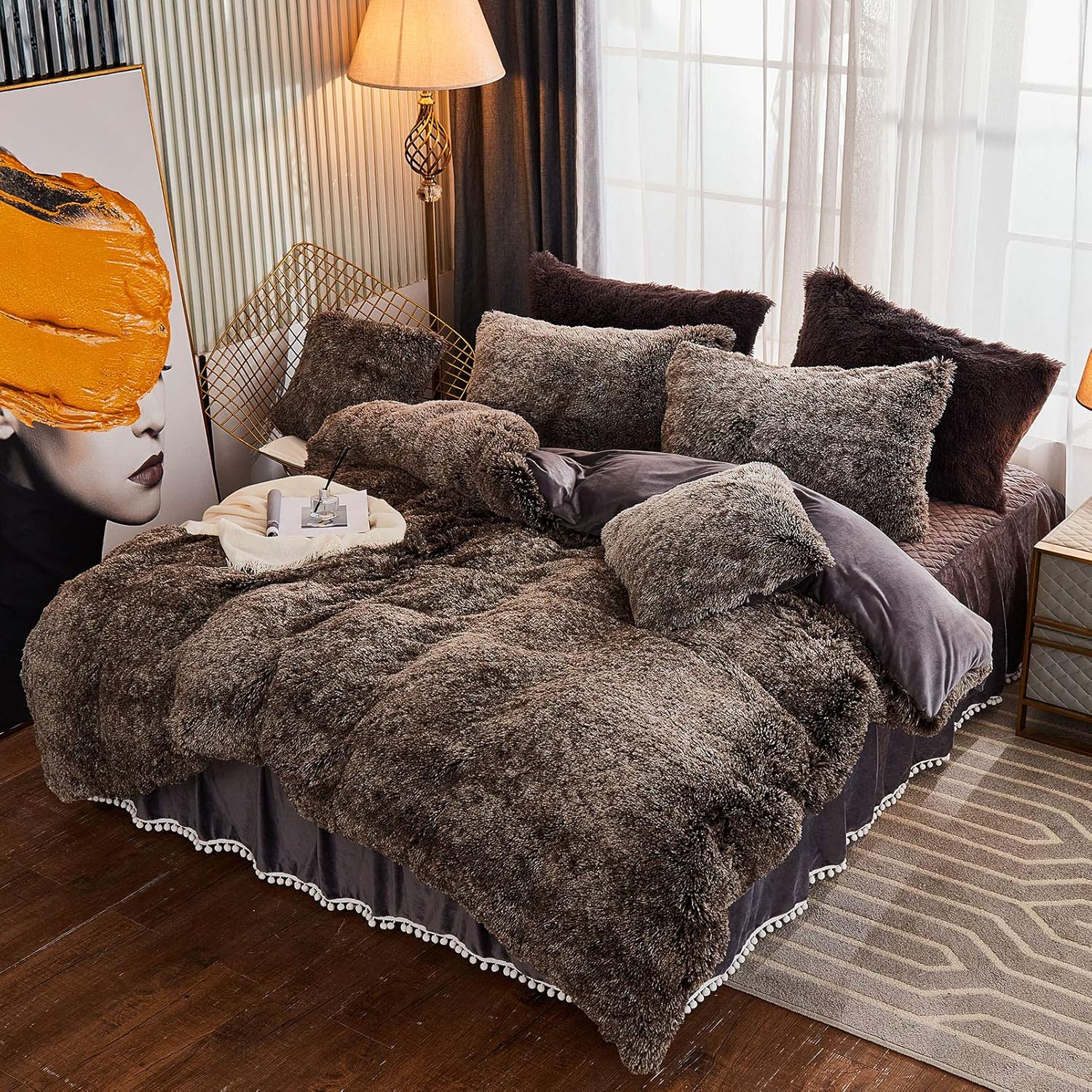 Buy 2 get 3 LIFEREVO 3 Pieces Shaggy Duvet Cover Set Luxury Velvet Marble Print Color Variation Soft Faux Fur Bedding Set (King Turquoise)