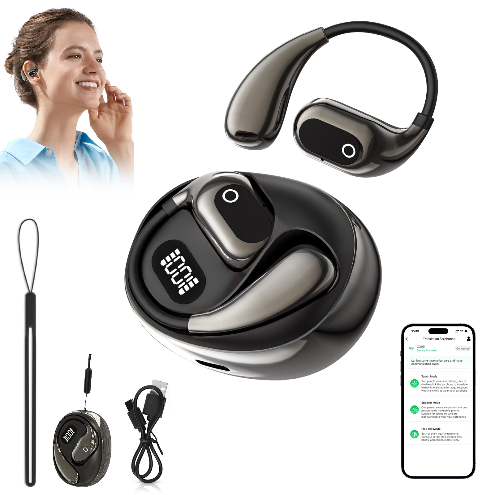 VTrans AI Earphone グレー Amazon.com: AI Translation Earbuds Real Time, 3-in-1 Translator