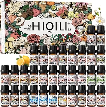 HIQILI Discovery Fragrance Oil Set - 32 Premium Scents for Essential Oils Diffuser, Humidifier, DIY Perfume, Candle & Soap Making, Laundry Dryer Balls, Home Aroma, Long Lasting Aromatherapy Gift Set
