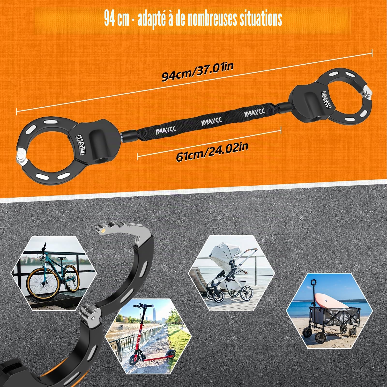 IMAYCC Antivol Trotinette Electrique, 94cm Cadenas Trotinette Electrique avec Sac de Rangement, Antivol Scooter, Acier Trempé, Protection Vol pour Scooter Electriques, Vélo Électrique, Moto