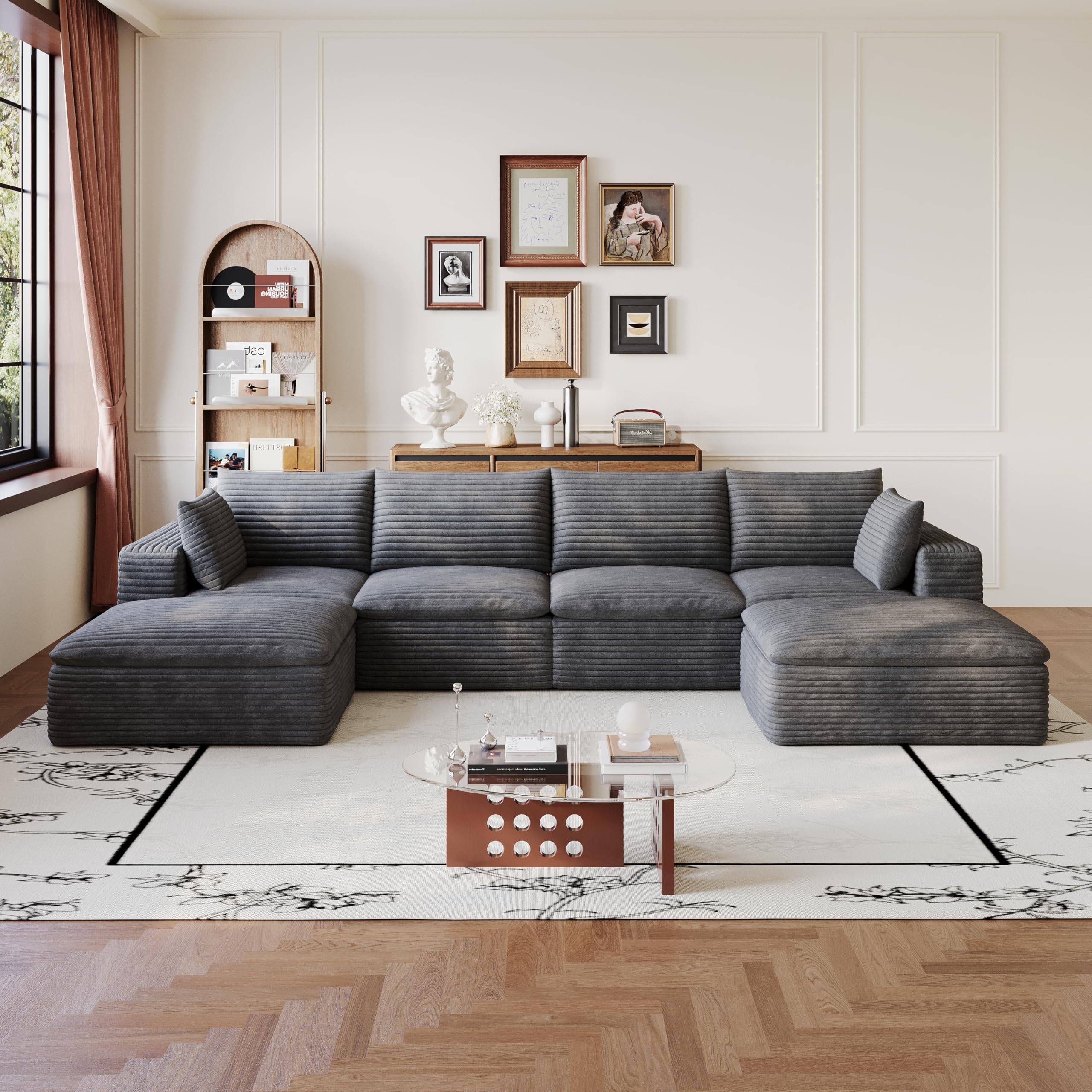 Sofá modular en la nube de pana suave, sofá sin boneless, sofá esquinero con función de dormir, acolchado extraíble, sin montaje, para salón, dormitorio y apartamento, gris oscuro