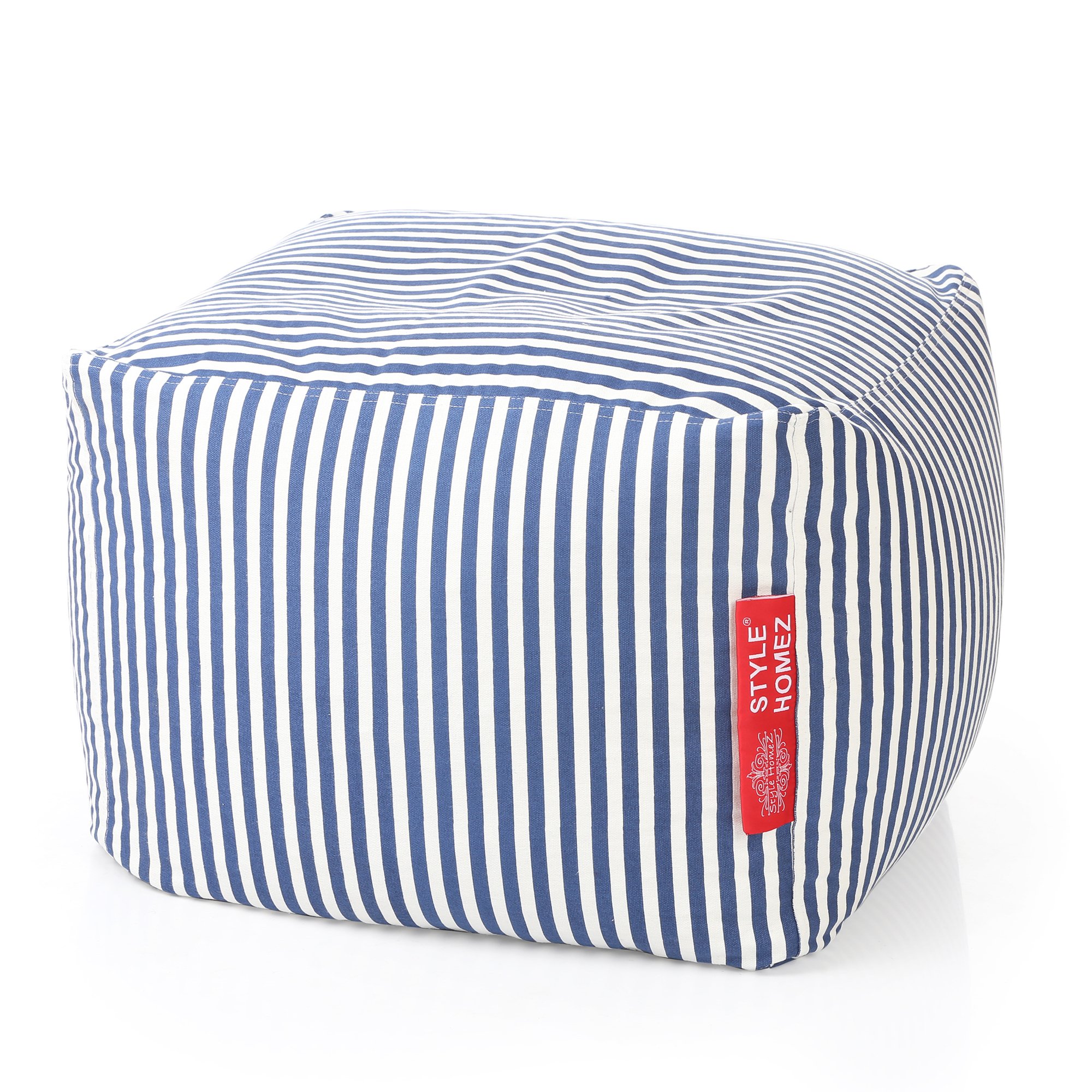 Style Homez Square Cotton Canvas Stripes Printed Bean Bag Ottoman Stool Large Cover Only, Navy Blue Color-picture-39
