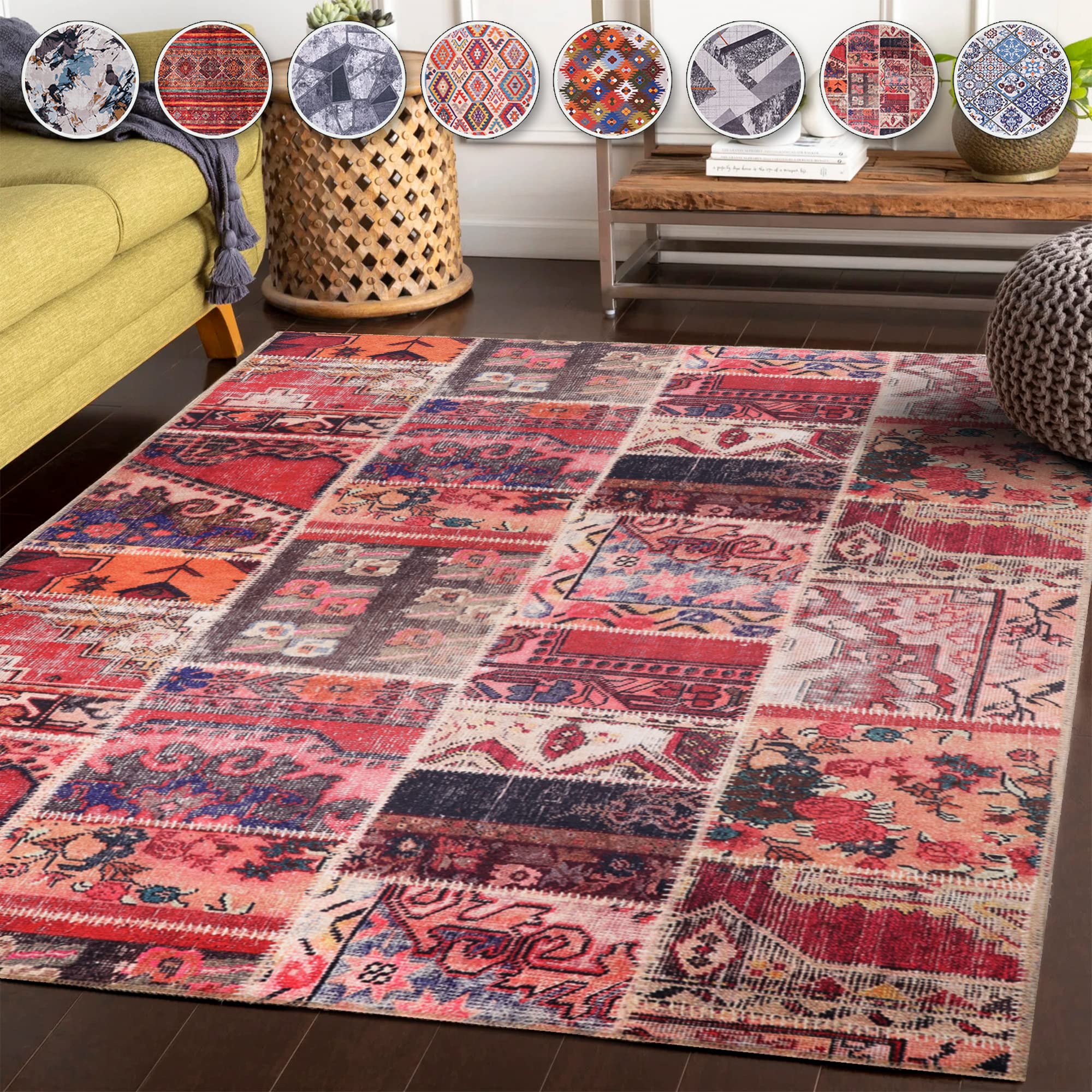 NETLINE HOME Tappeto lavabile in lavatrice | Per Cucina | Tappeto Adatto Agli Animali Domestici | Tappeto Dal Design Orientale | Antiscivolo (Colorato, 160X230 CM)