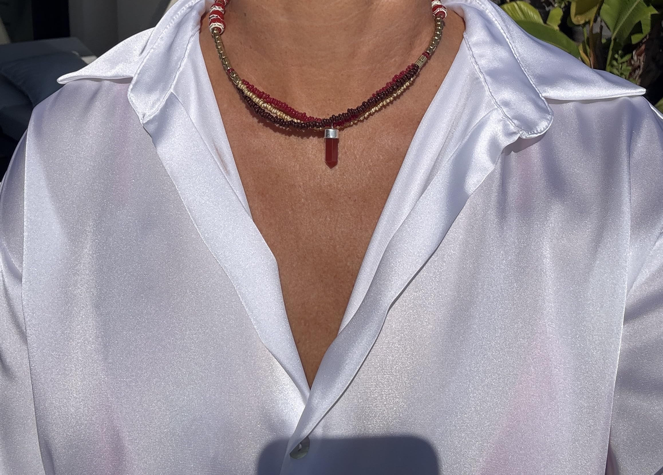 Gargantilla de Vueltas con Colgante de Cornalina y Plata. Largo: 37-39.5cms.
