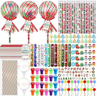 293 Pcs Christmas Giant Lollipop Party Favors Gift with Pencils, Wristbands, Stickers, Stamps, Erasers, Sharpener for Xmas Exchange Gifts Supplies Prizes Party Rewards DIY Favors