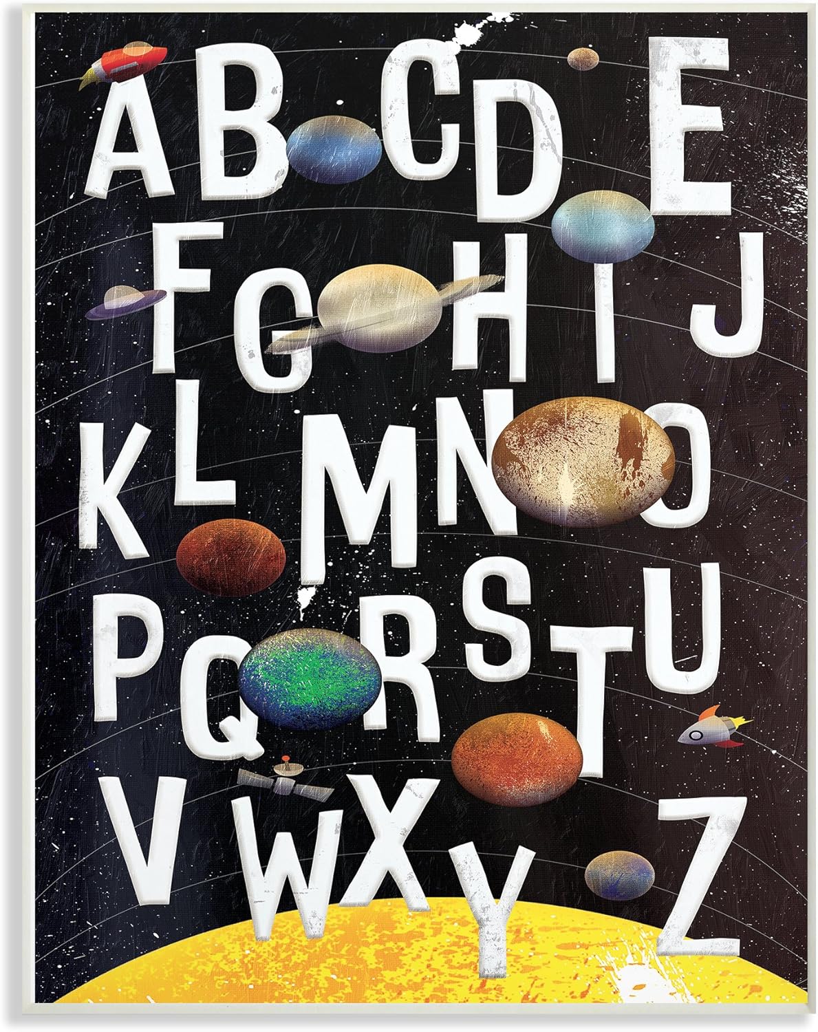 Stupell Industries The Kids Room Alphabet Milky Way Planets Wall Plaque 12.5 x 18.5 Multi-Color