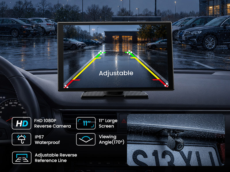 Amazon.com: 11'' Wireless CarPlay Screen with 4K Dash Cam, HD