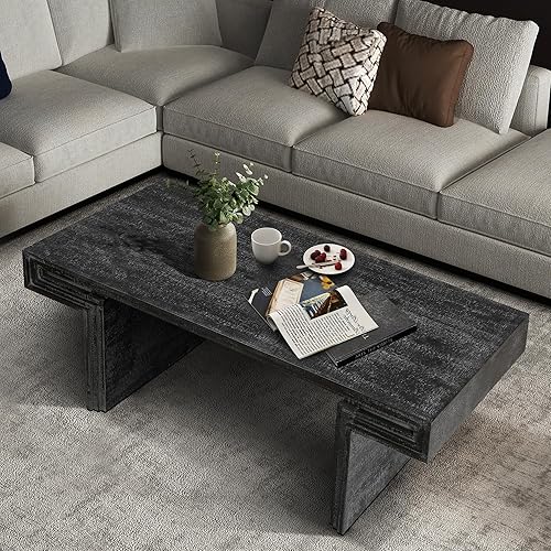 Miniatura 63 de SSLine Mesa de centro rectangular de madera antigua de 45.2 pulgadas para sala de estar, mesas auxiliares de almacenamiento de 2 niveles con patas
