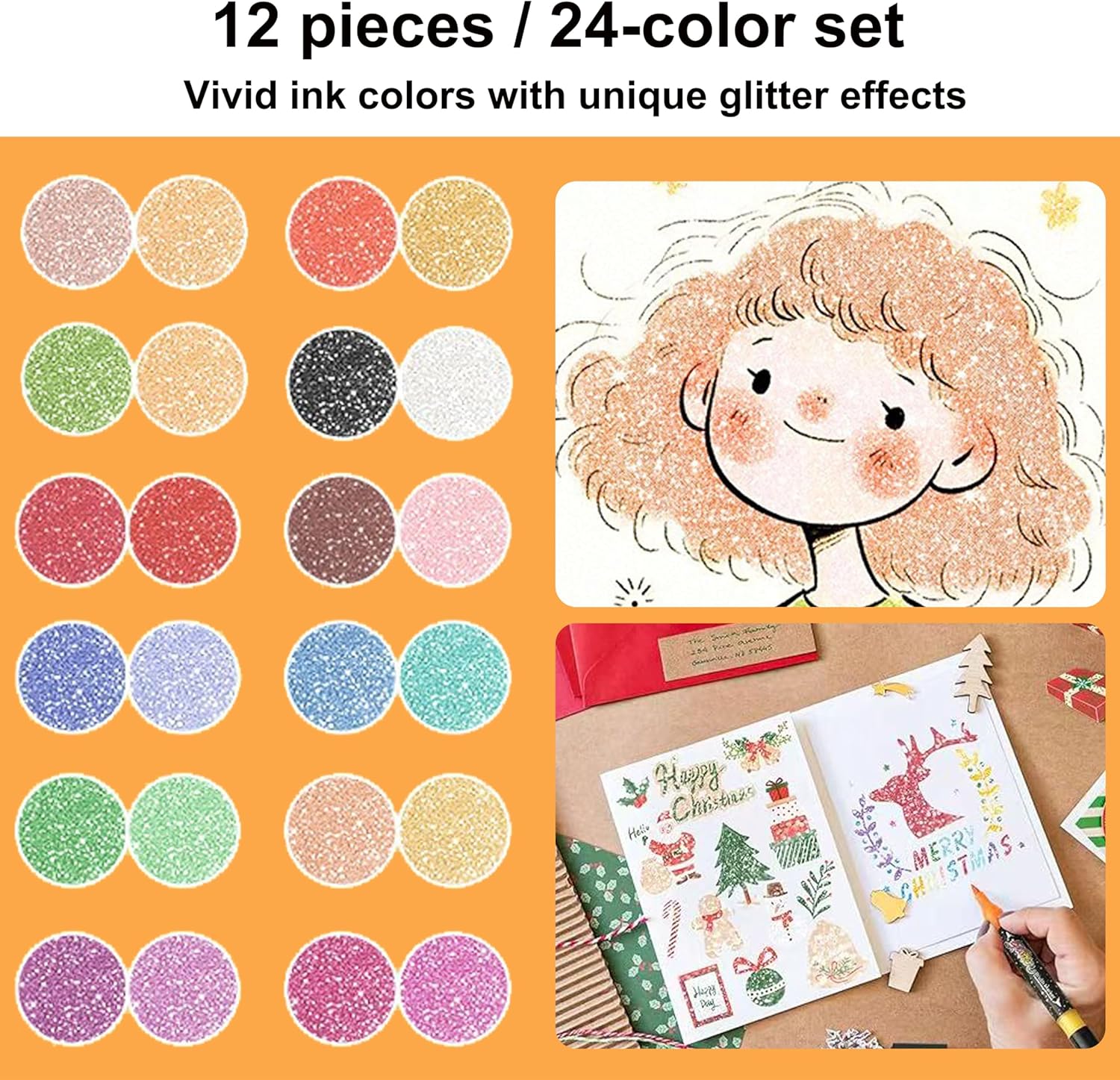 Glitter Effect Brush Markers, 2026 New Dual Tip Brush Glitter Marker Create Sparkling Art SmoothlyM, Glitter Dual Tip Markers for Coloring, Journals, Scrapbooking Planners (48 Colors)