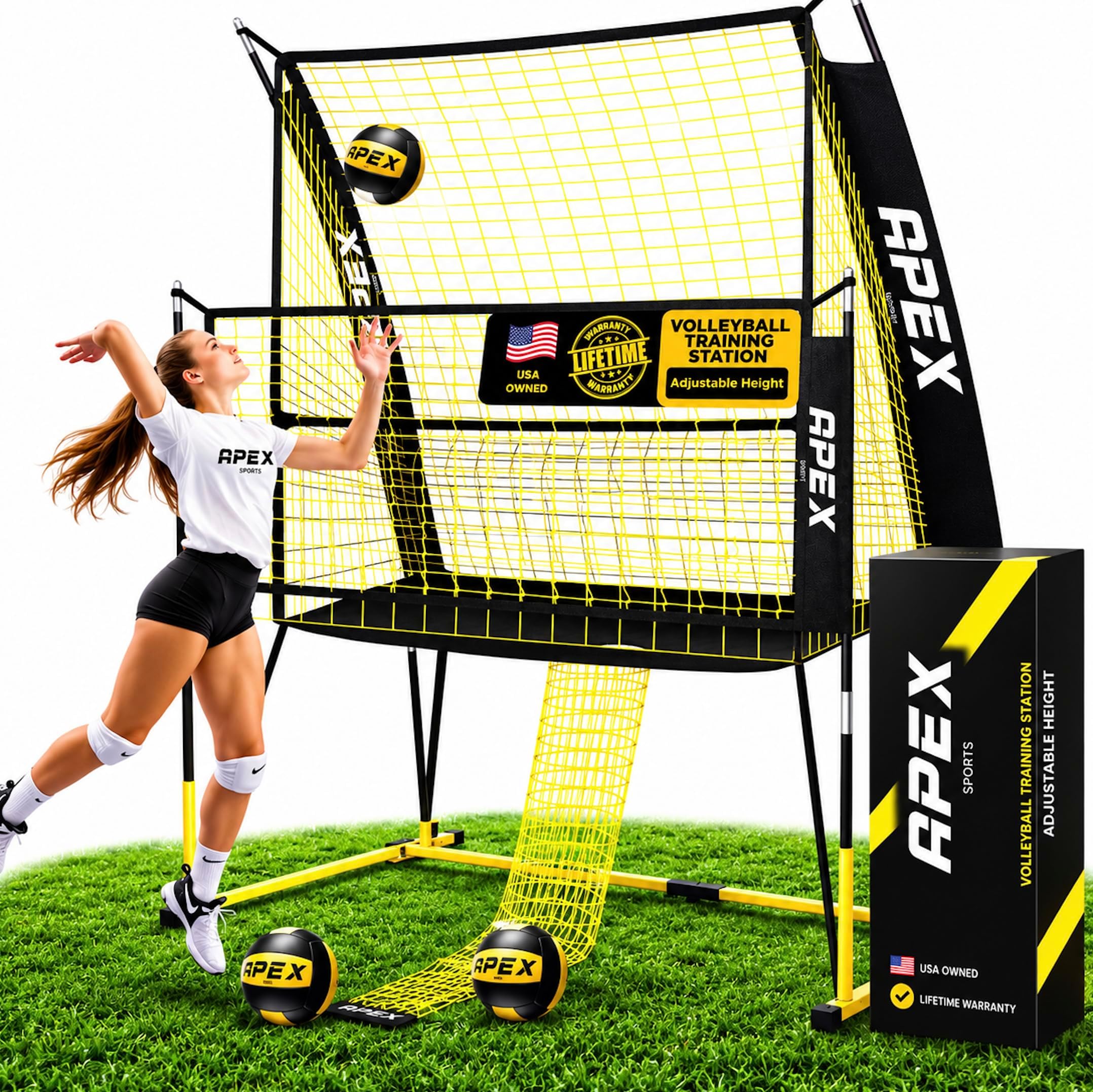 Apex Sports Volleyball Training Net Equipment System - Sturdy, Adjustable, and Portable | Improve Accuracy, Technique, and Skills | Ideal for Indoor/Outdoor Use | Easy Assembly & Storage |