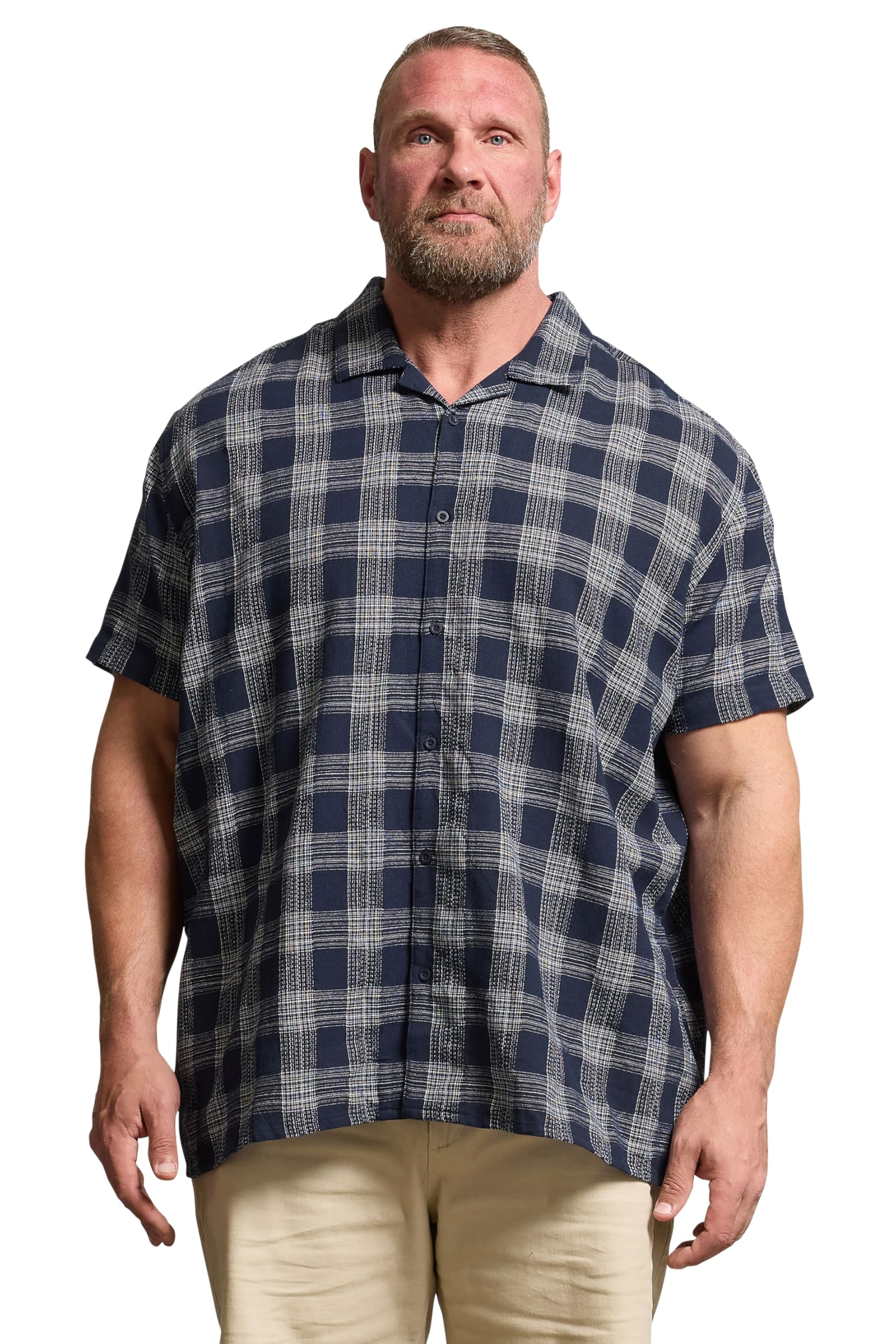 Badrhino Seersucker Check Short Sleeve Shirt - Blue
