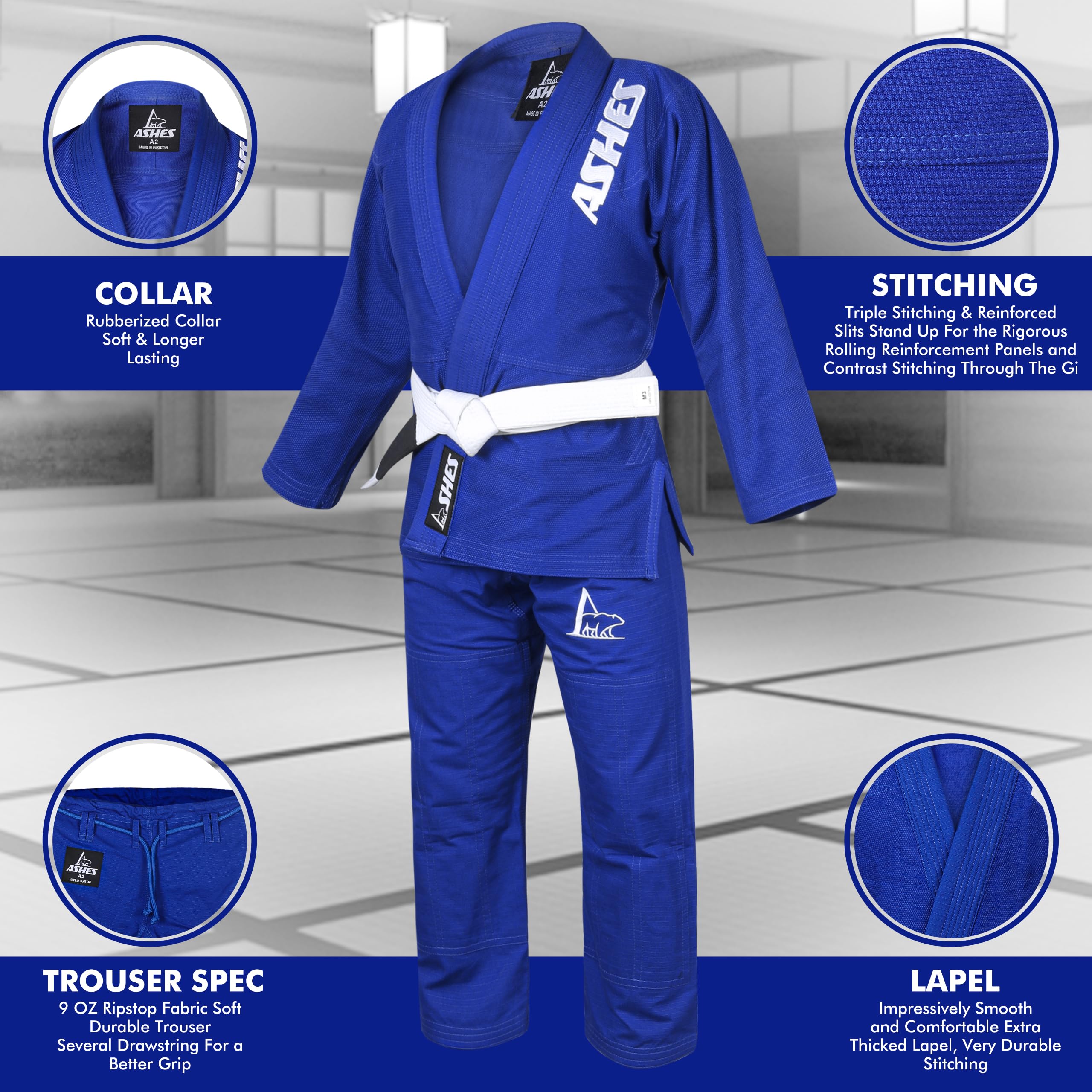 Ashes Sports BJJ GI for Men IBJJF Kimono BJJ Jiujitsu GIS W/Preshrunk Fabric & Free Belt (Blue, A1)