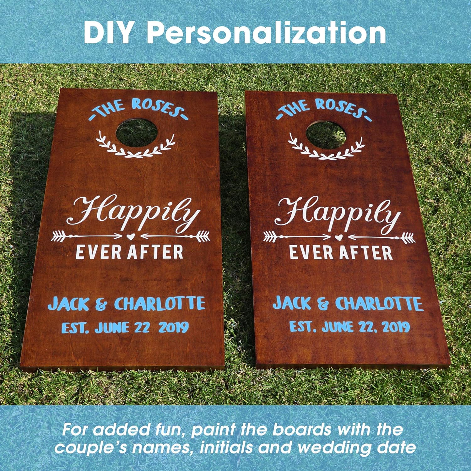 GoSports Wedding Cornhole Set | Regulation 4 ft x 2 ft Size Solid Stained Wood with Carrying Case (Choose Your Colors) - Match The Wedding Theme!