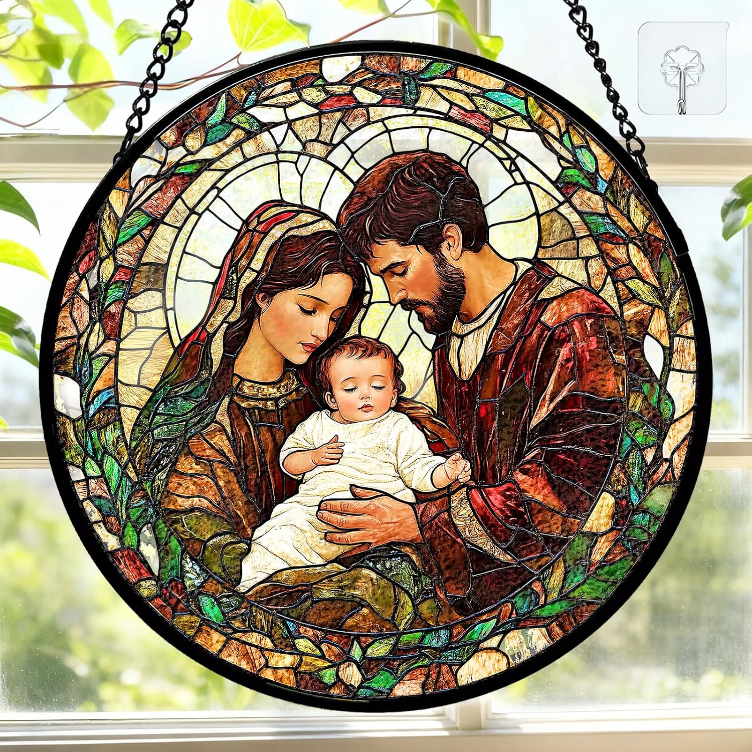 7.8 Inch Stained Glass Window Hanging Hummingbird Flower Sun Catcher Indoor Window Door Wall Yard Home Decor Bird Ornament Colorful Glass Panel Suncatcher Gifts for Women Men Mom Grandma Bird Lovers