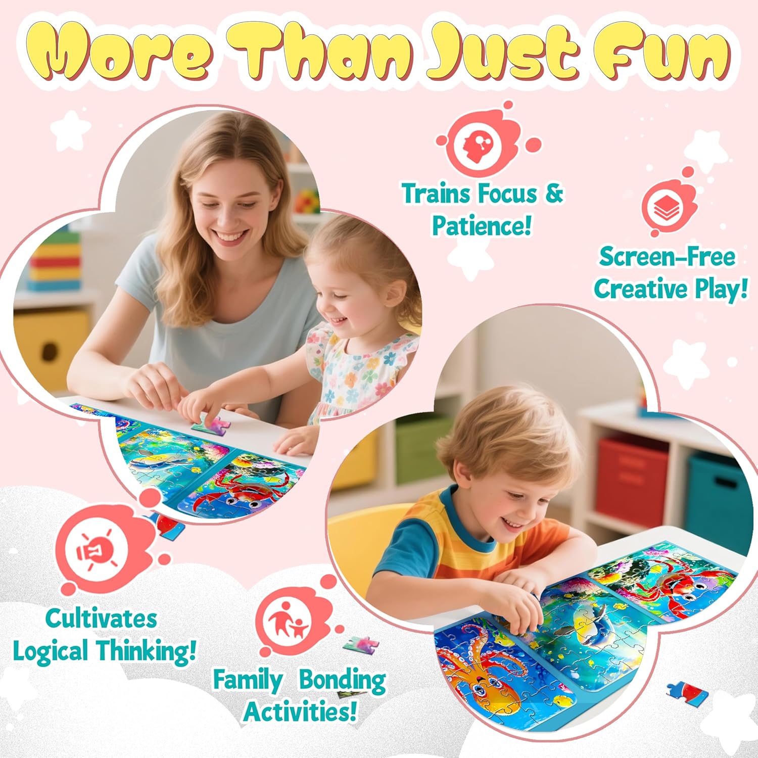 3 in 1 Magnetic Puzzles for Toddlers 3-5, 16/20/25 Pieces Sea Animals Magnet Puzzle Book, Multi-Level Magnet Puzzle Book, Magnetic Puzzles for Toddlers 3-5