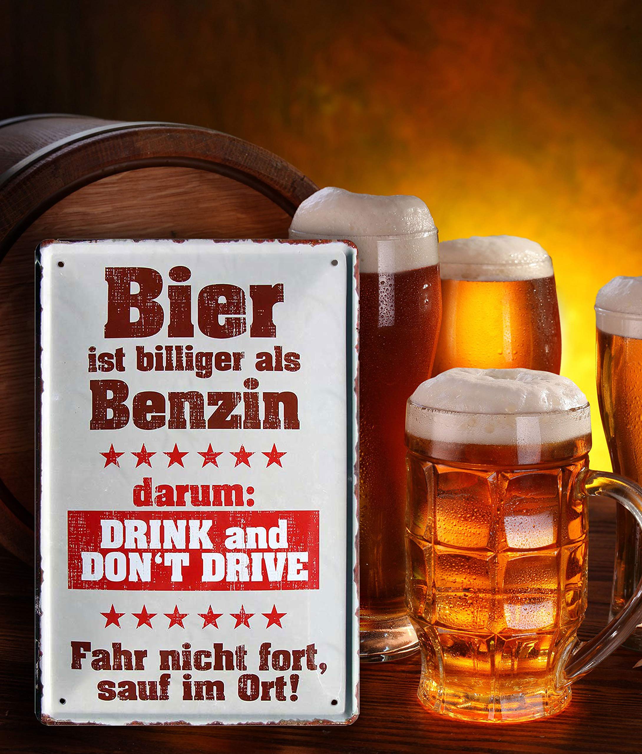 Blechschild 'Bier Ist Billiger Als Benzin' – 20x30 Cm Vintage-Wanddekoration Mit Witzigem Spruch