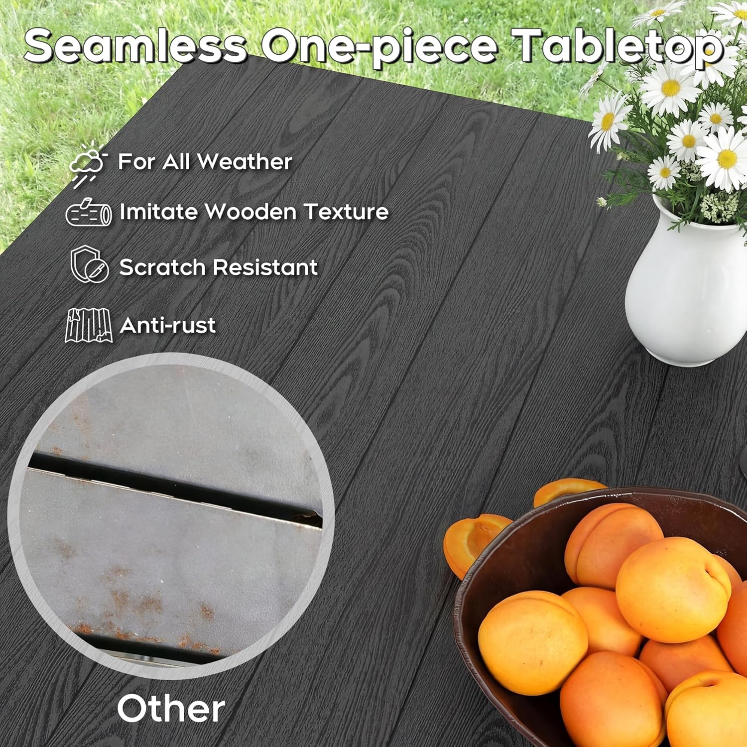 5 Piece Outdoor Dining Set 37.8'' Square Table and Chairs for 4, All Weather Patio Furniture Set with Umbrella Hole Metal Dining Set for Deck Backyard Pool