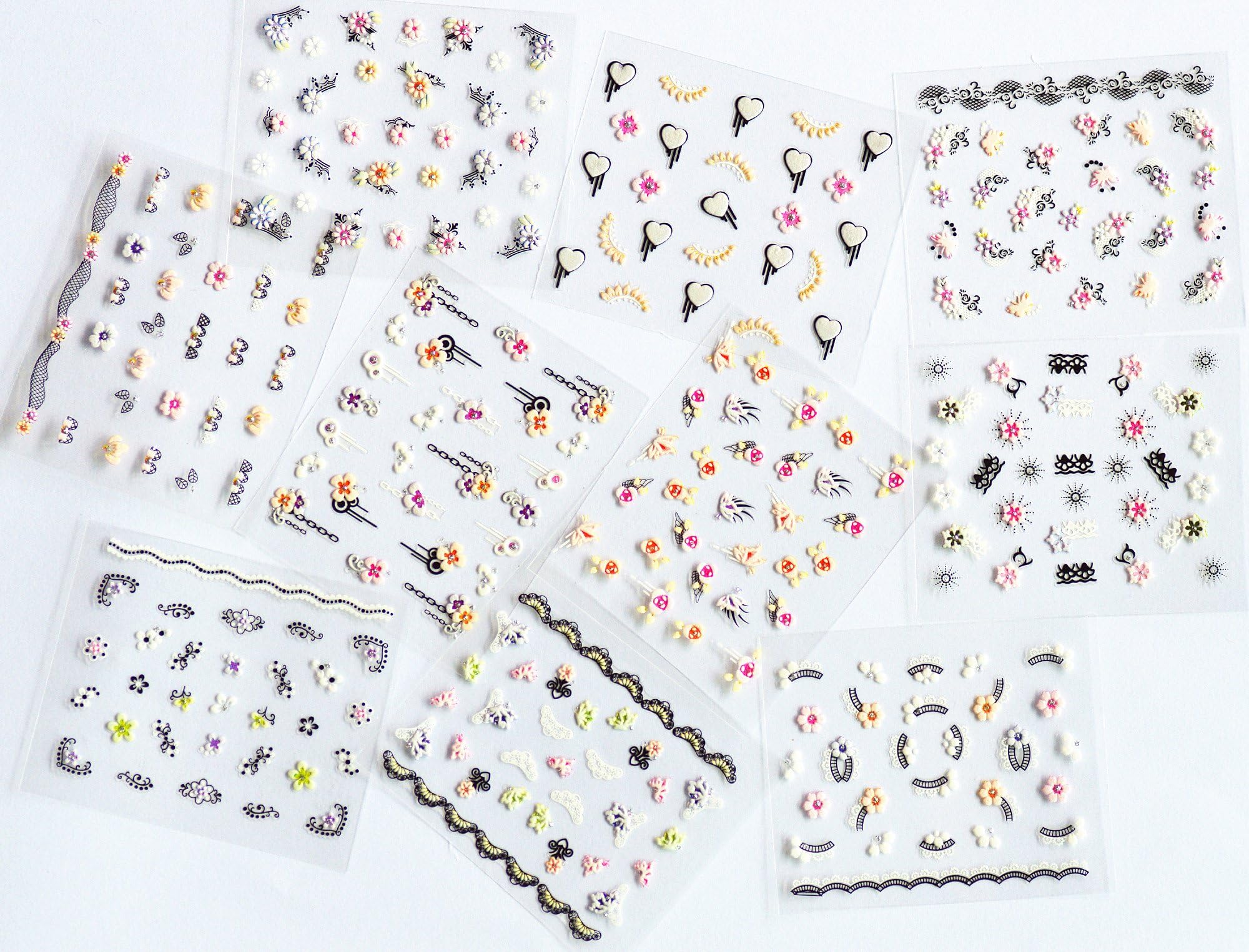 GGSELL GGSELL latest 3D new design hot selling nail sticker nail decal 10PCS/PACKAGE, the designs include colorful flowers/colorful butterflies/roses/hearts/etc.