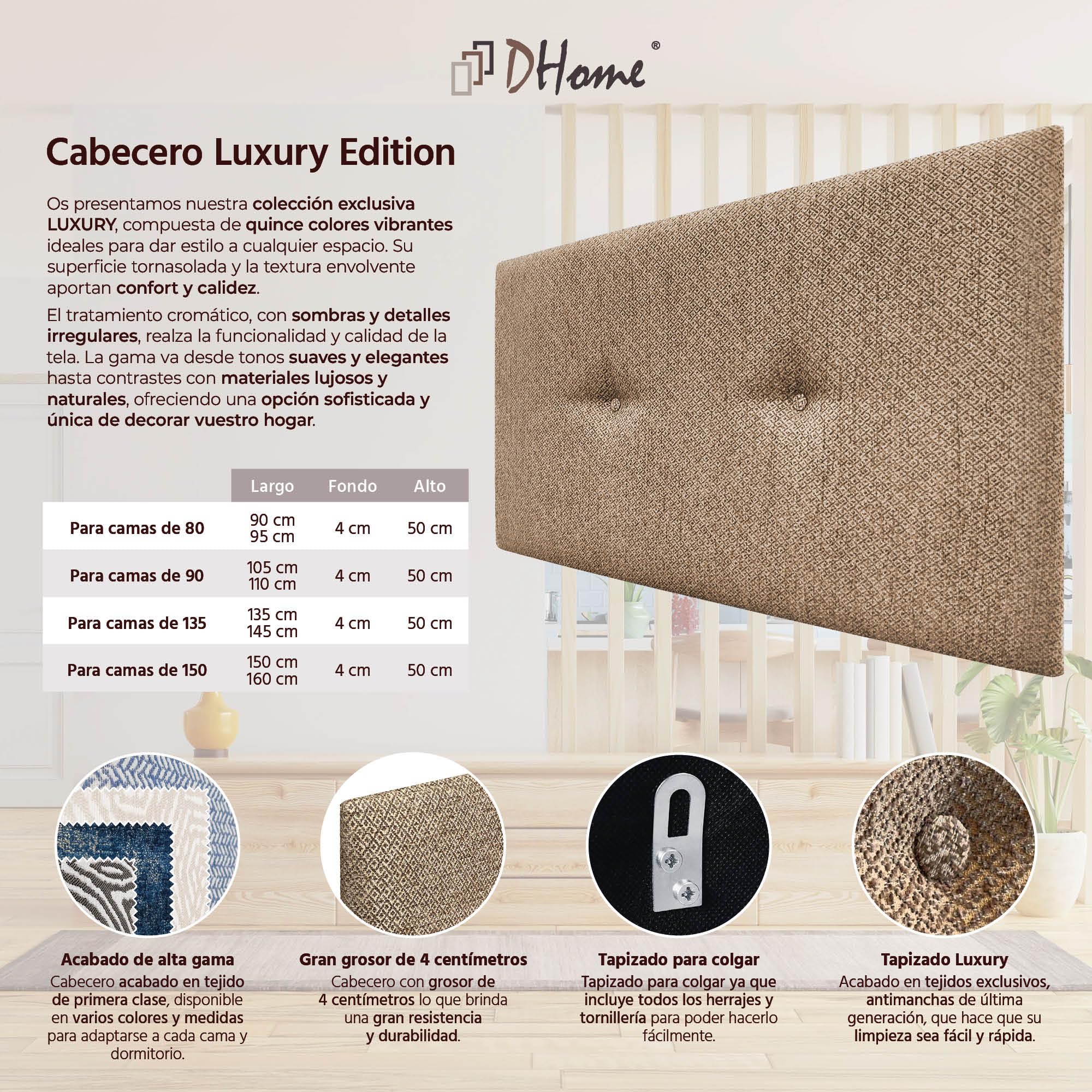 DHOME Tête de Lit Tapissée en Tissu Luxury Uni avec Boutons Tête de Lit Capitonnée pour Lit de Luxe (Golden Wood, 95x50cm)