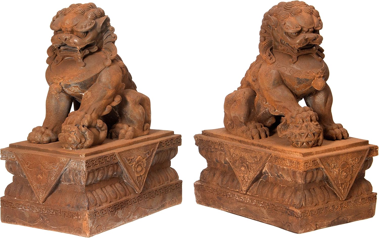 Red Lantern 18" Sitting Foo Dog Statues