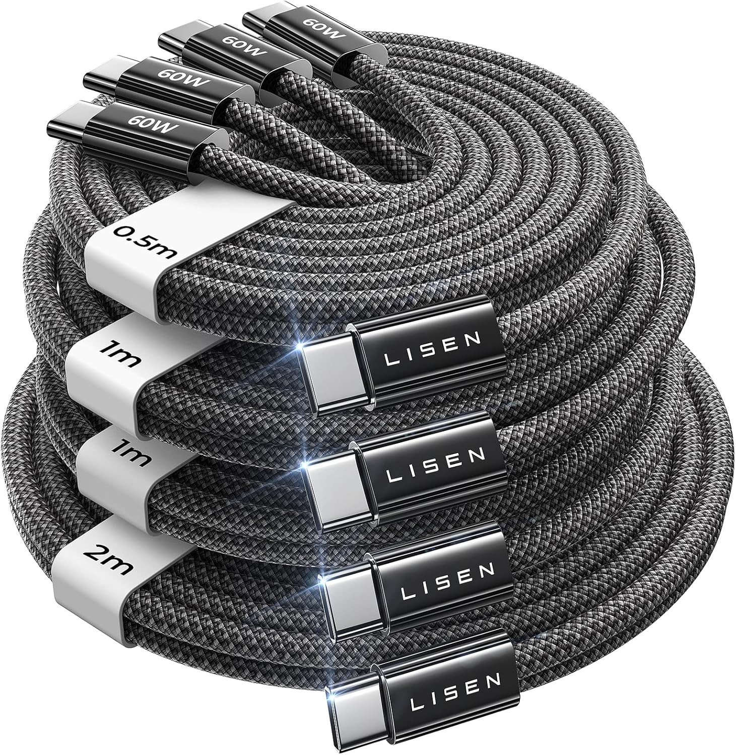 LISEN USB C & USB C ケーブル 急速充電【60W/4本】