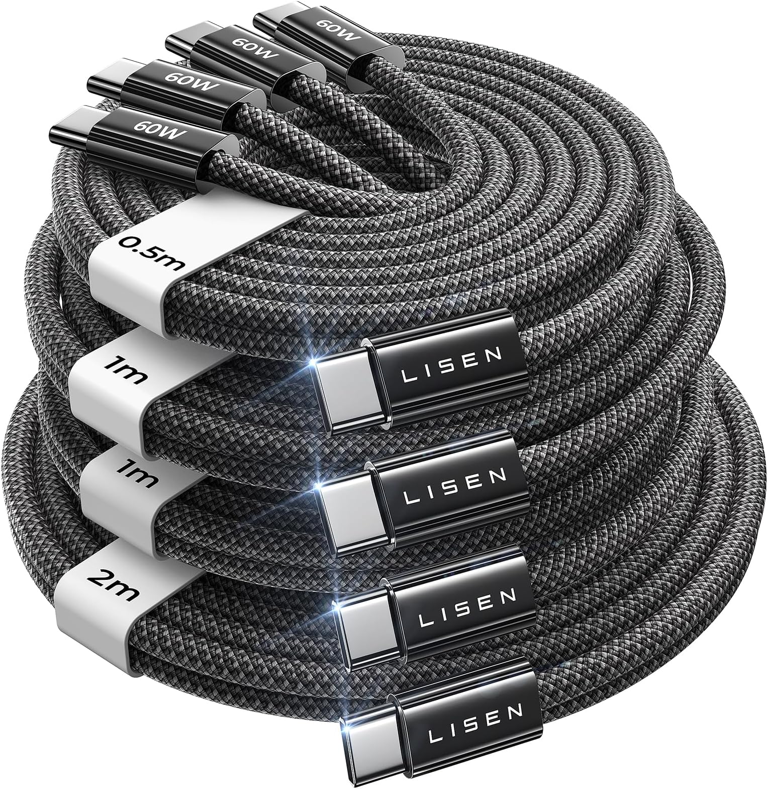 LISEN USB C & USB C ใฑใผใใซ ๆฅ้ๅ
้ปใ60W/4ๆฌใType-c ใฑใผใใซ ใฟใคใc (ๅฎถๆใฎใใใคในใไธใปใใใงใพใใชใ) PD ใใใทใใผๅ
้ปๅจ CtoC ใณใผใ ้ซ่ไน
48ๆฌใใคใญใณ็นใ ่คๆฐๅฐๅๆๅ
้ปๅฏ่ฝ iPhone 17 16 15 Pro Max Air Plus/Galaxy S25 24/ipad/Switchใชใฉๅฏพๅฟใ0.5m+1m+1m+2mใ