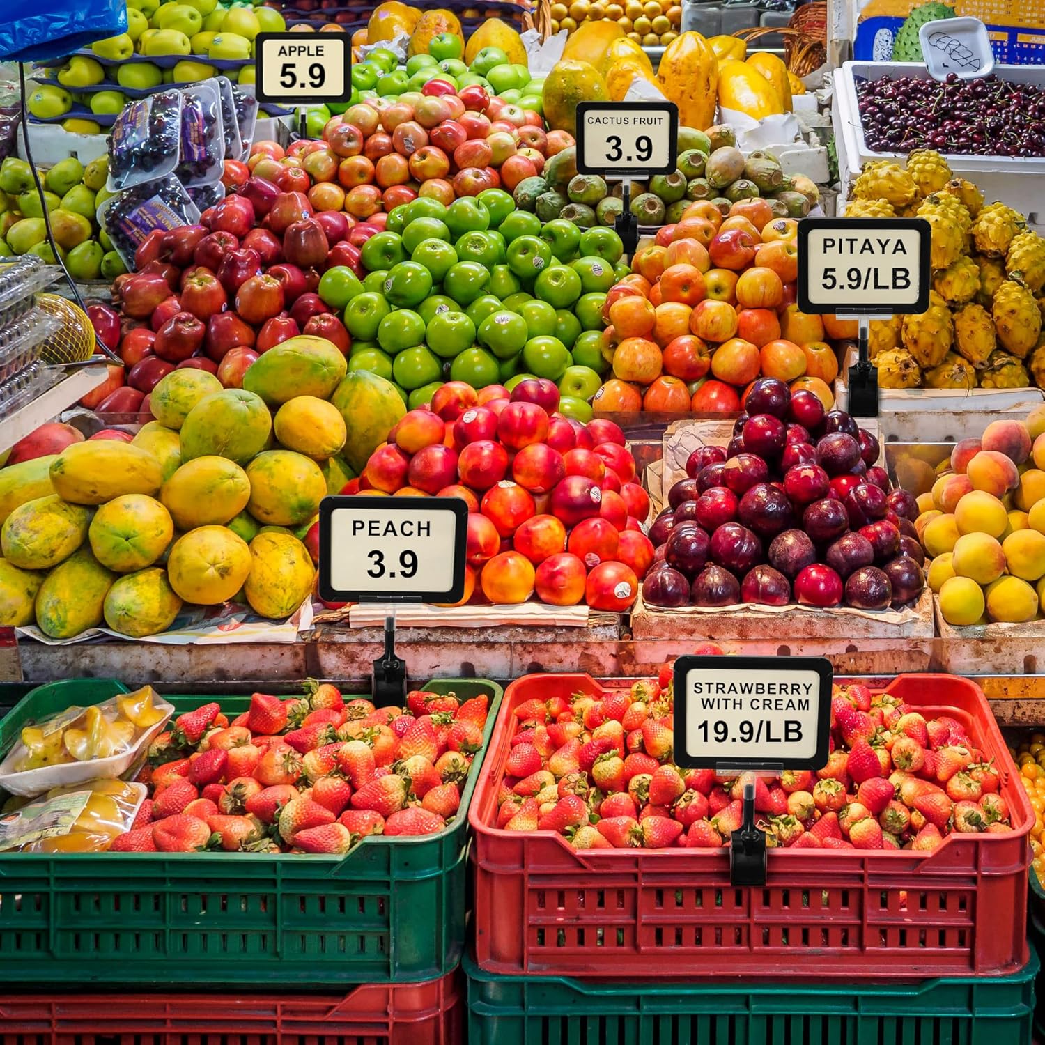 Mlici Acrylic Sign Holder with Clamp, 6 x 9 Inch Double Head Display Clips with PVC Card Protector, Rotating Sign Price Tag Clip On Sign Display for Hangrails or Tubes (Pack of 7) (Black) - Image 3