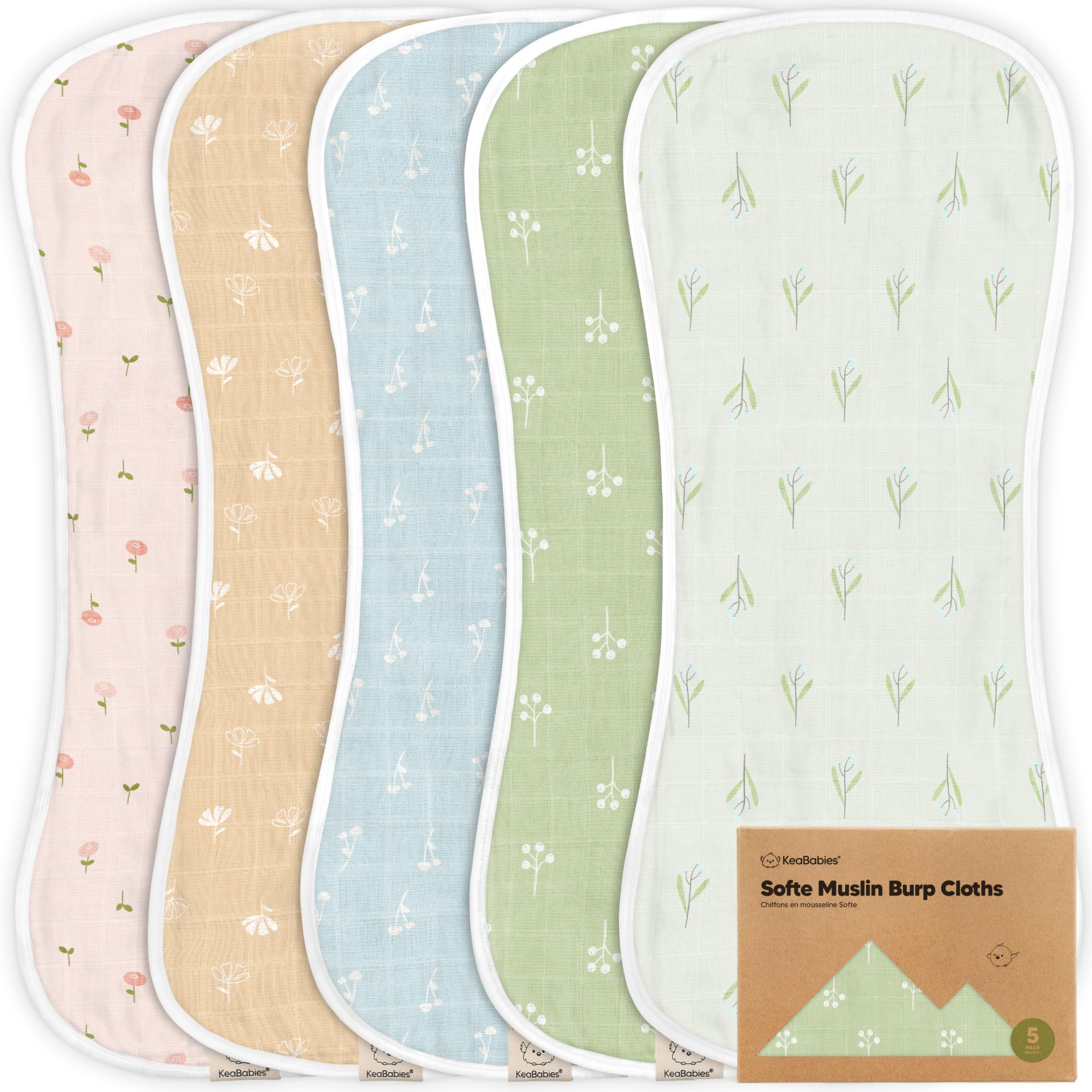 5-Pack Muslin Burp Cloths Baby Boy, Girl - Very Absorbent Baby Burp Cloth Rags, 8-Layers Viscose Derived from Bamboo Cotton Muslin Towel, Super Soft